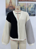 Contrast Panel Whipstitch Trim Cardigan - Black
