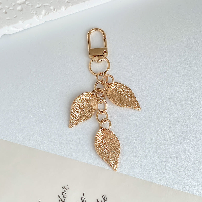 Textured Metal Leaf Dangle Bag Charm Keychain - Color_01