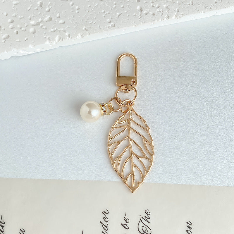 Textured Metal Leaf Dangle Bag Charm Keychain - Color_02