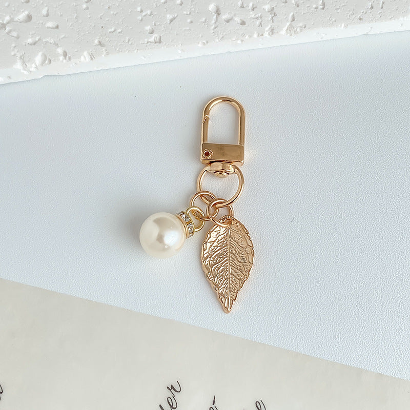 Textured Metal Leaf Dangle Bag Charm Keychain - Color_03
