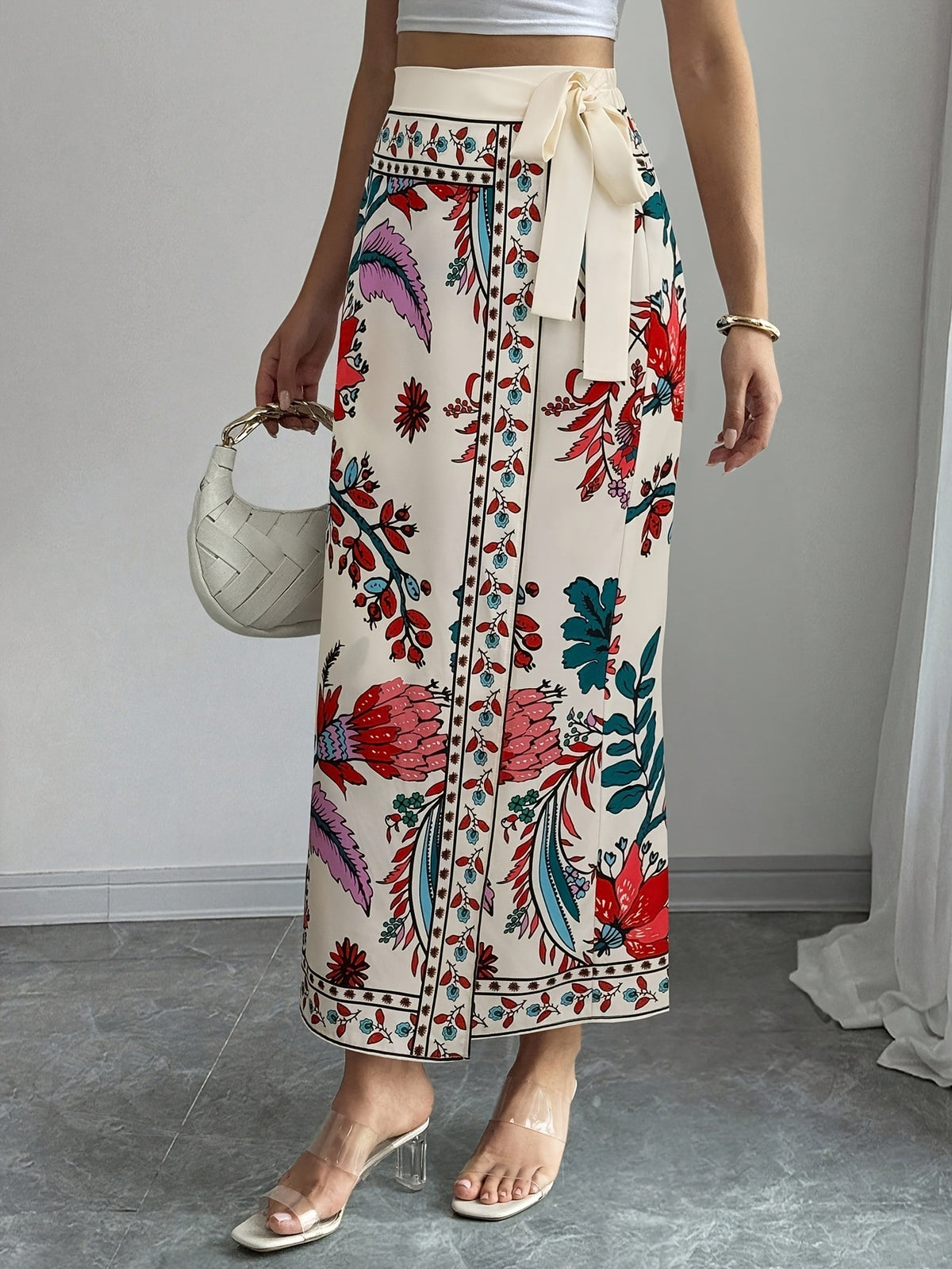 Bohemian Border Print Maxi Wrap Skirt - Floral