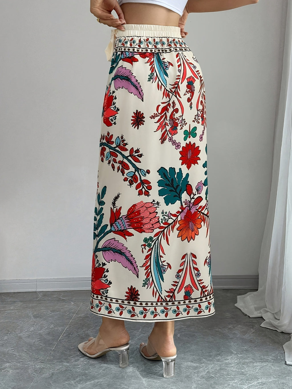 Bohemian Border Print Maxi Wrap Skirt - Floral - 1