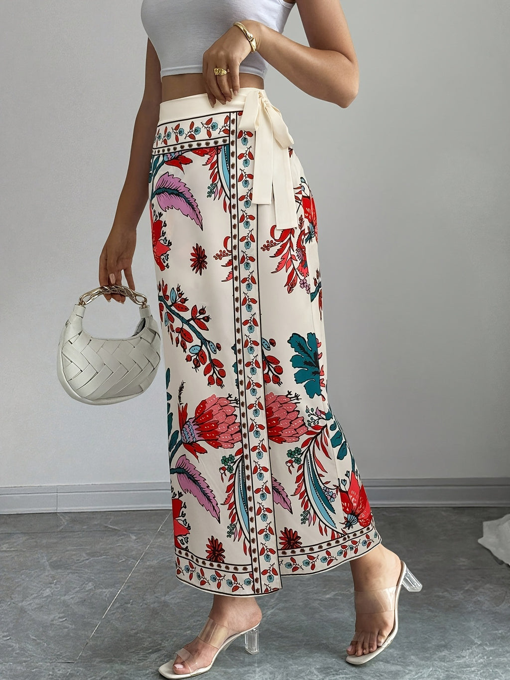Bohemian Border Print Maxi Wrap Skirt - Floral - 2