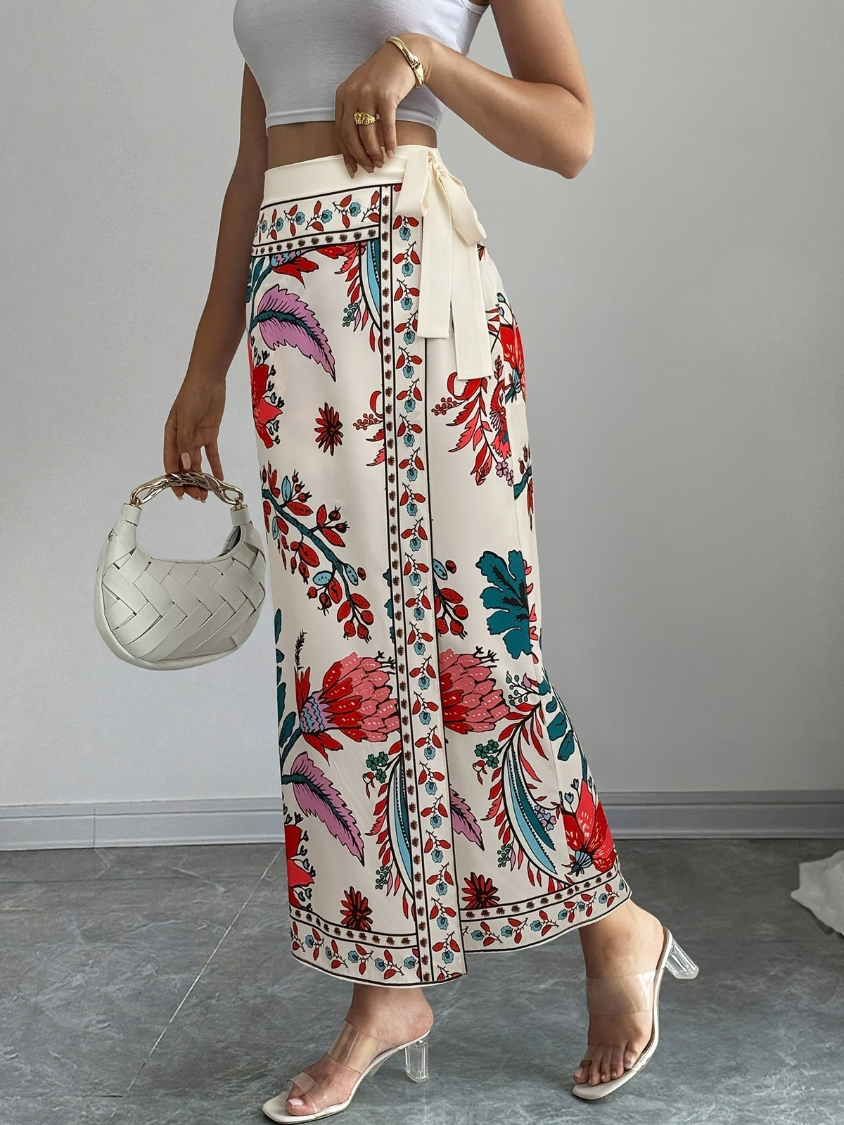 Bohemian Border Print Maxi Wrap Skirt - Floral - 2