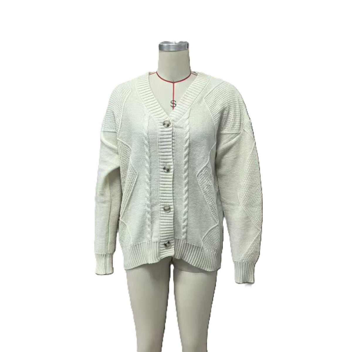 Diamond Cable Knit Button Front Cardigan - Apricot