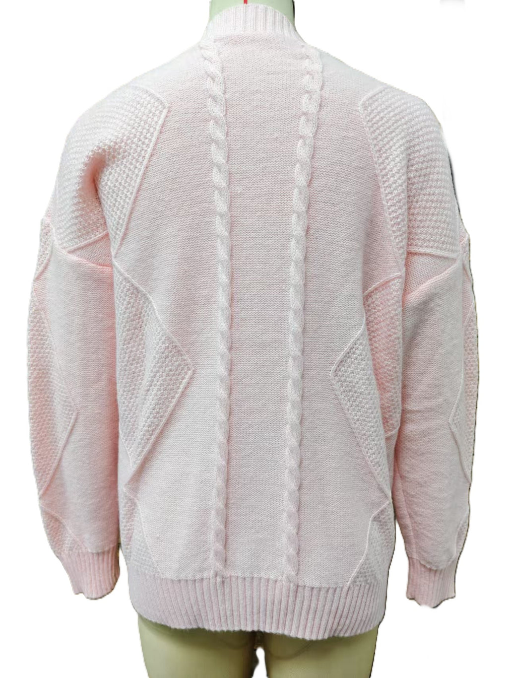 Diamond Cable Knit Button Front Cardigan - Pink - 1