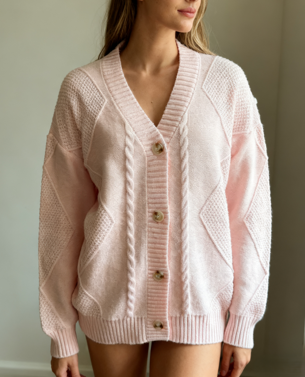 Diamond Cable Knit Button Front Cardigan - view 1
