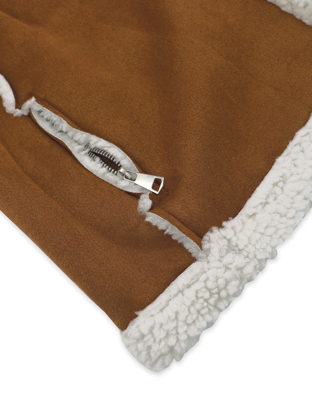 Faux Shearling Aviator Zip Jacket - Brown - 3