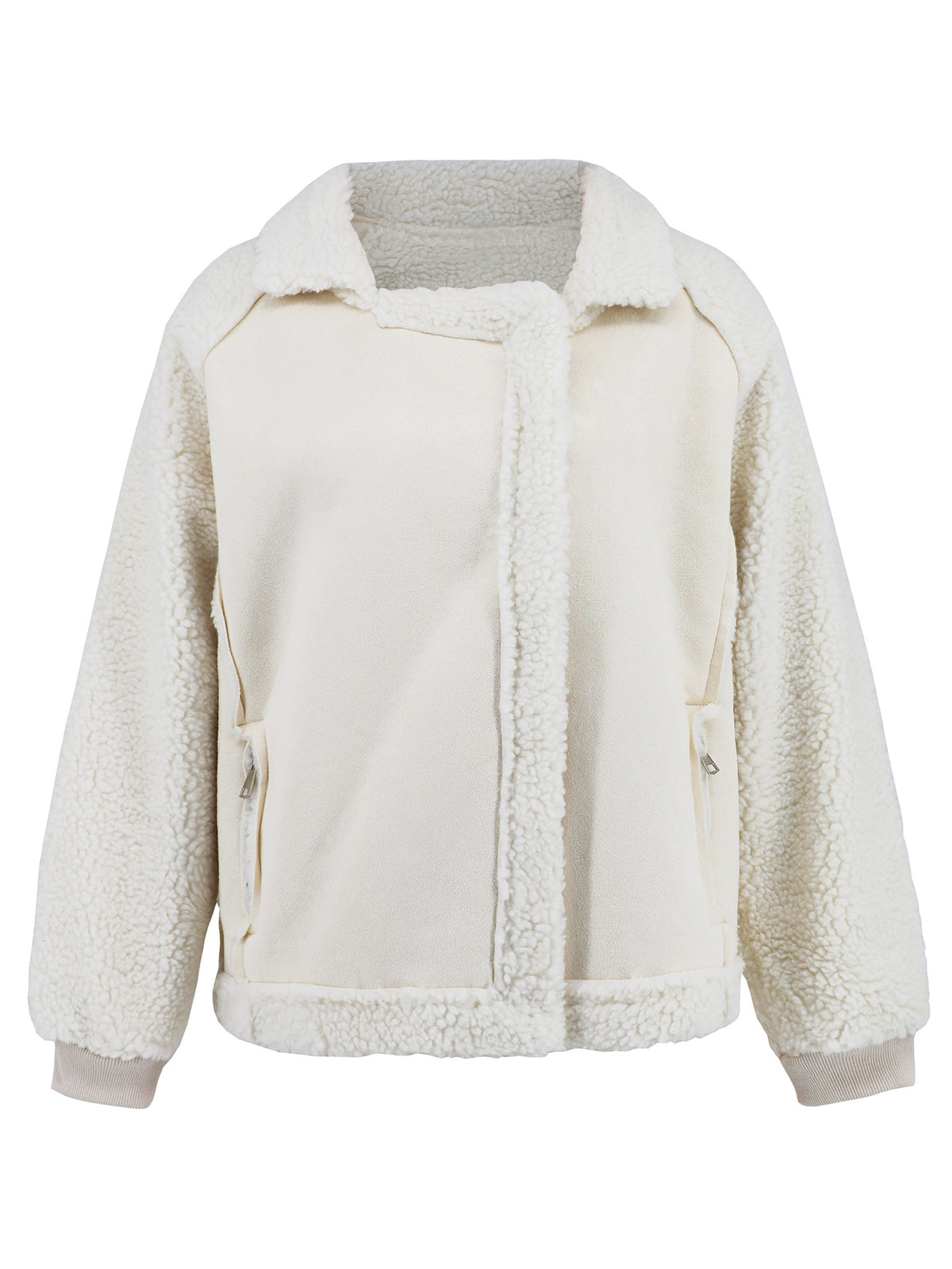 Faux Shearling Aviator Zip Jacket - White
