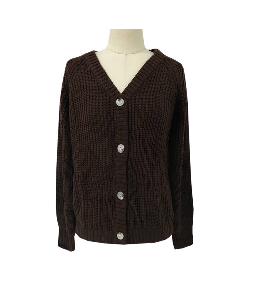Slouchy Ribbed Knit V Neck Cardigan