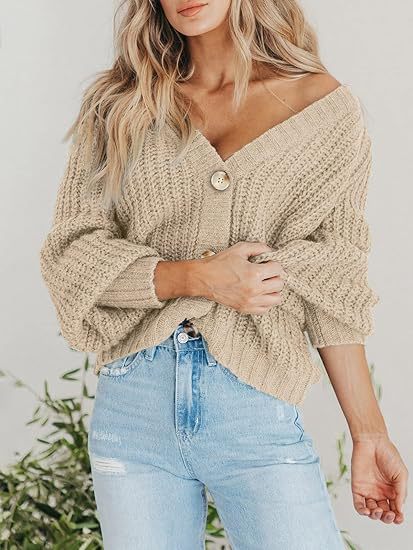 Slouchy Ribbed Knit V Neck Cardigan - view 1