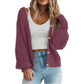Slouchy Ribbed Knit V Neck Cardigan - purple