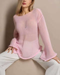Sheer Lightweight Knit Boat Neck Tee - Pink