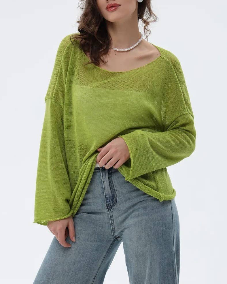 Sheer Lightweight Knit Boat Neck Tee