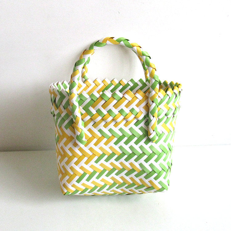 Chevron Woven Drawstring Basket Bag - Color_01