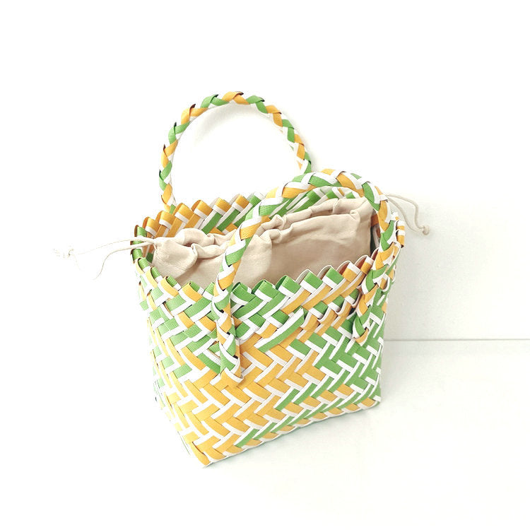 Chevron Woven Drawstring Basket Bag - Color_02