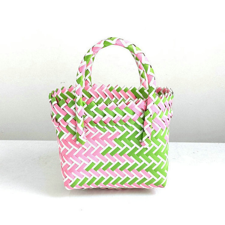 Chevron Woven Drawstring Basket Bag - Color_03