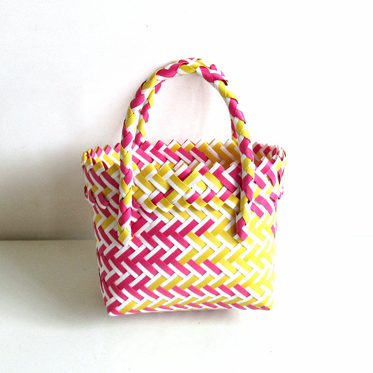 Chevron Woven Drawstring Basket Bag - Color_07