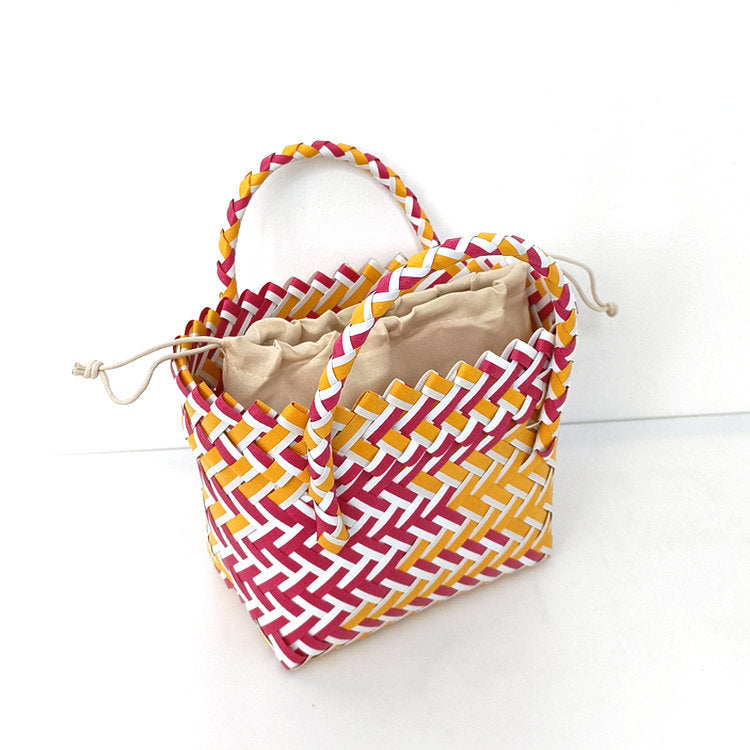 Chevron Woven Drawstring Basket Bag - Color_08
