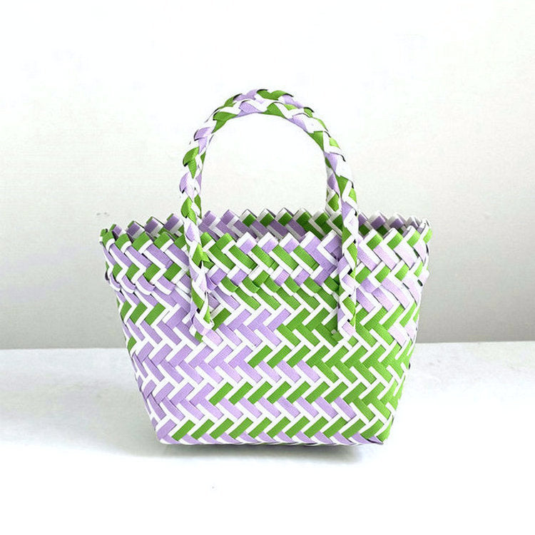 Chevron Woven Drawstring Basket Bag - Color_09