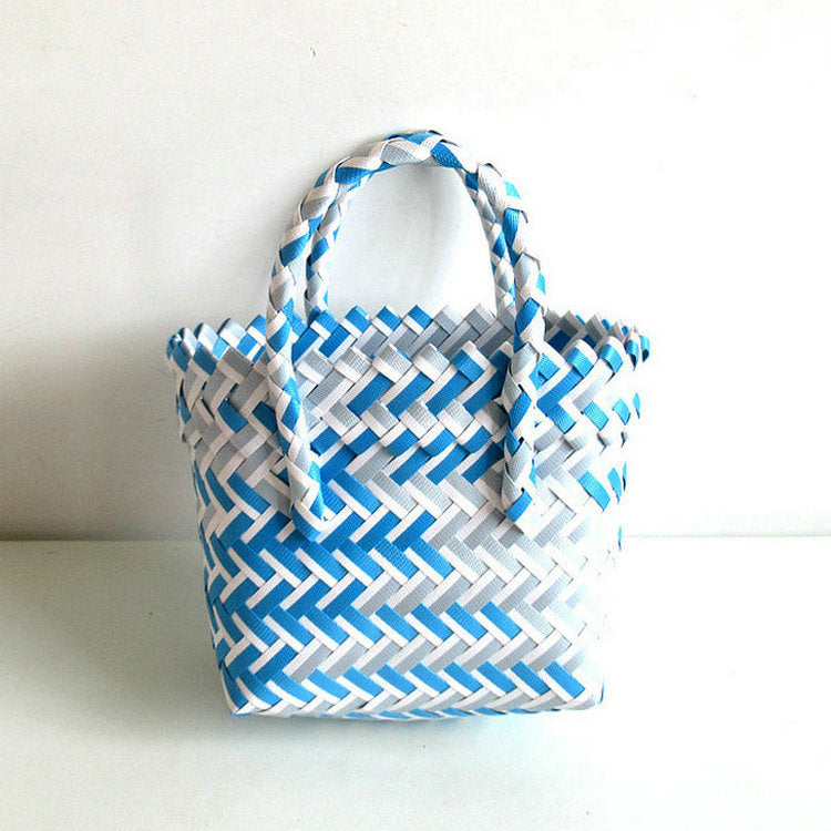 Chevron Woven Drawstring Basket Bag - Color_11