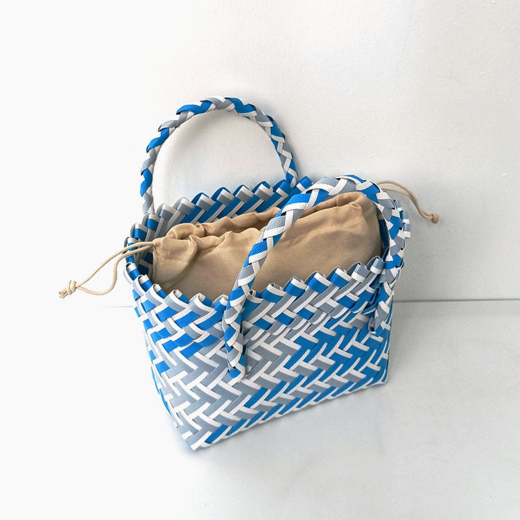 Chevron Woven Drawstring Basket Bag - Color_12