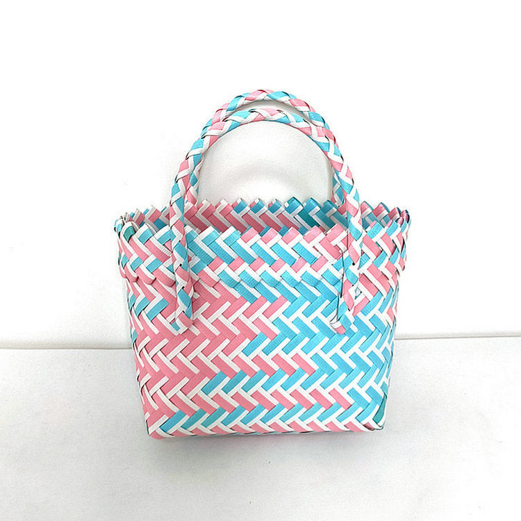 Chevron Woven Drawstring Basket Bag - Color_13