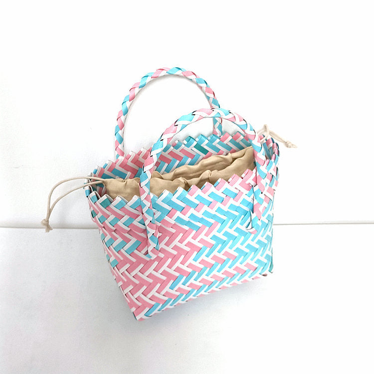 Chevron Woven Drawstring Basket Bag - Color_14