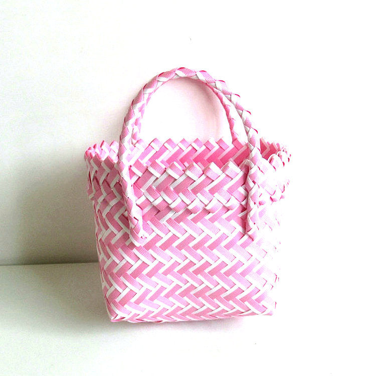 Chevron Woven Drawstring Basket Bag - Color_15