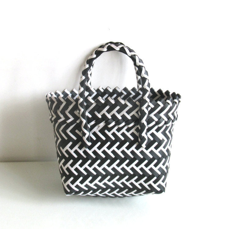 Chevron Woven Drawstring Basket Bag - Color_17