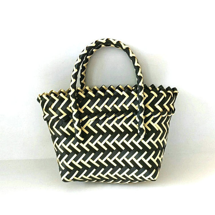 Chevron Woven Drawstring Basket Bag - Color_19
