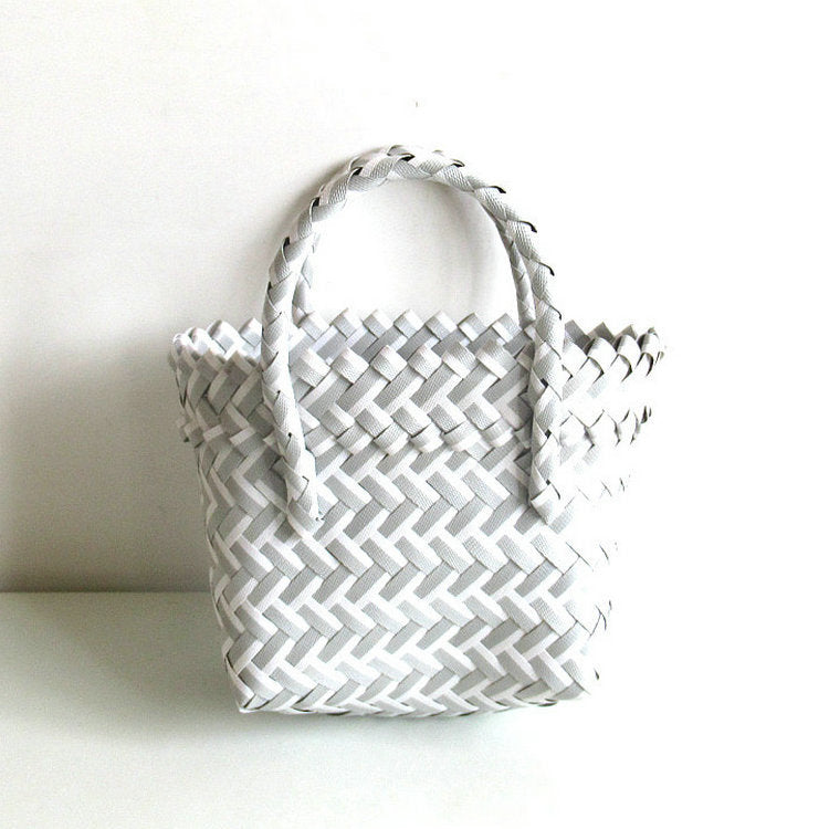 Chevron Woven Drawstring Basket Bag - Color_21