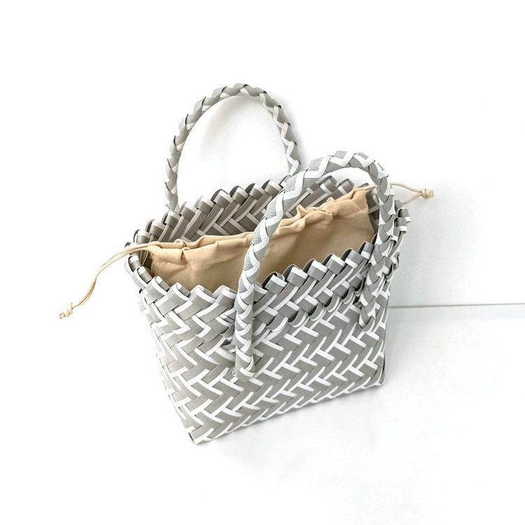 Chevron Woven Drawstring Basket Bag - Color_22