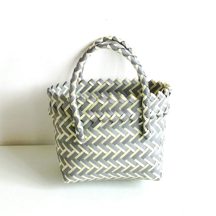 Chevron Woven Drawstring Basket Bag - Color_23