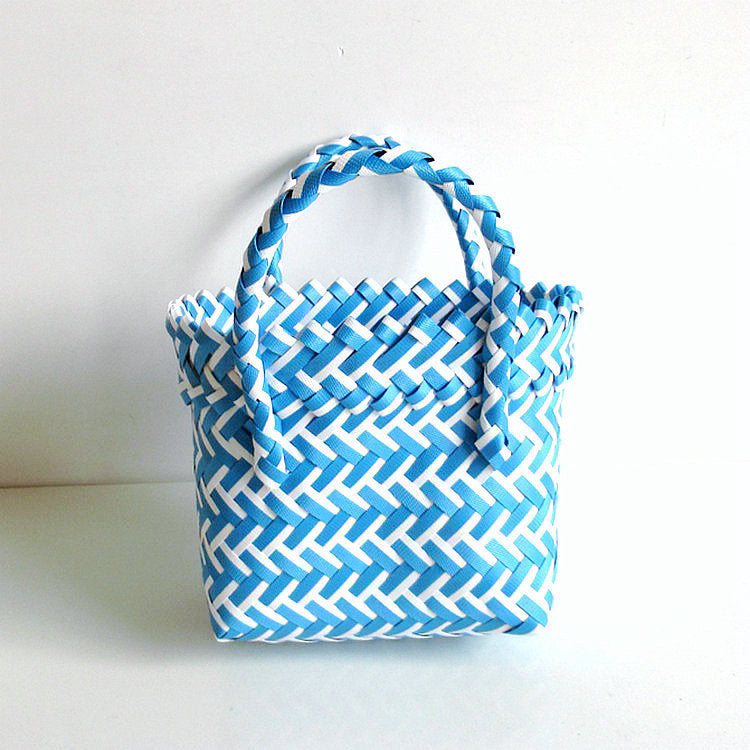 Chevron Woven Drawstring Basket Bag - Color_25