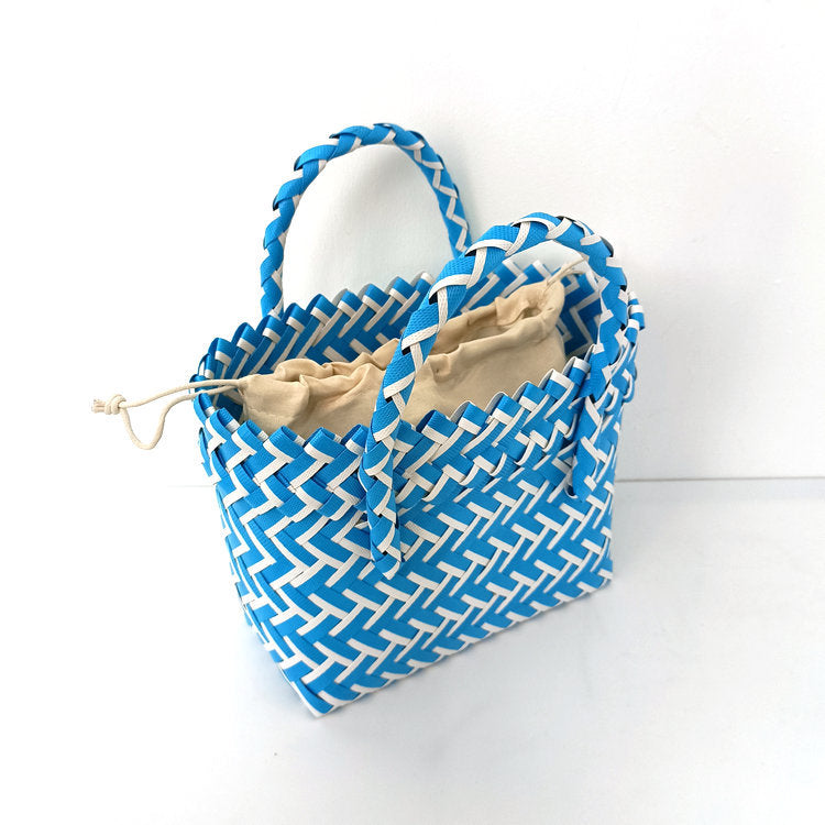 Chevron Woven Drawstring Basket Bag - Color_26