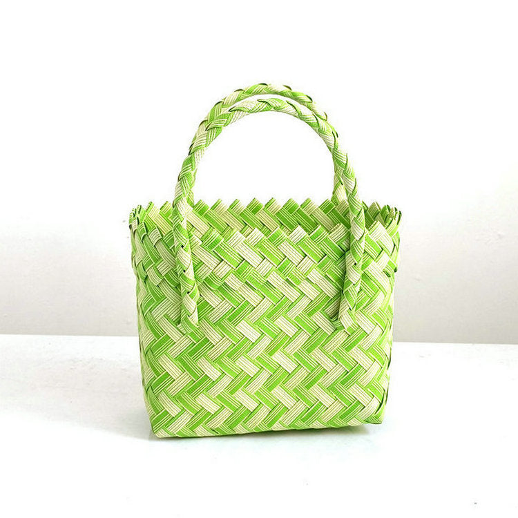 Chevron Woven Drawstring Basket Bag - Color_27