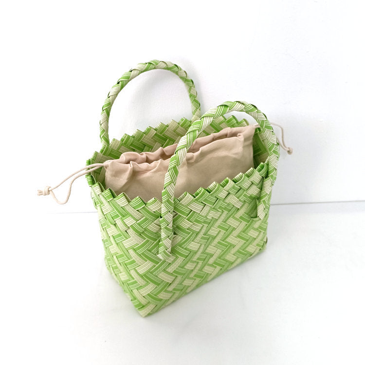 Chevron Woven Drawstring Basket Bag - Color_28