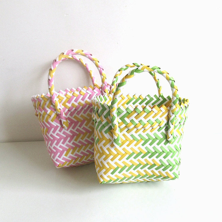 Chevron Woven Drawstring Basket Bag - view 1