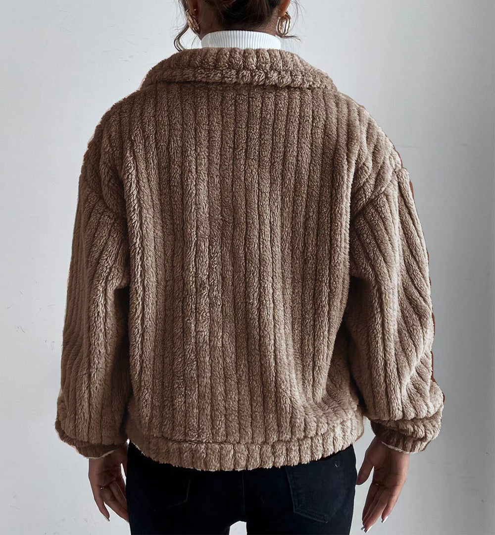 Cable Textured Fleece Button Front Coat