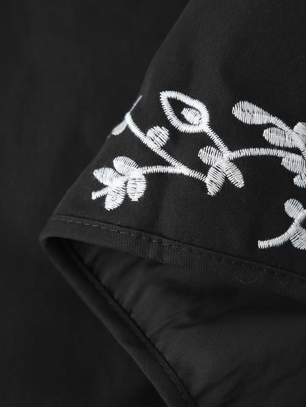 Floral Embroidered Tie Front Sleeveless Vest - Black - 5