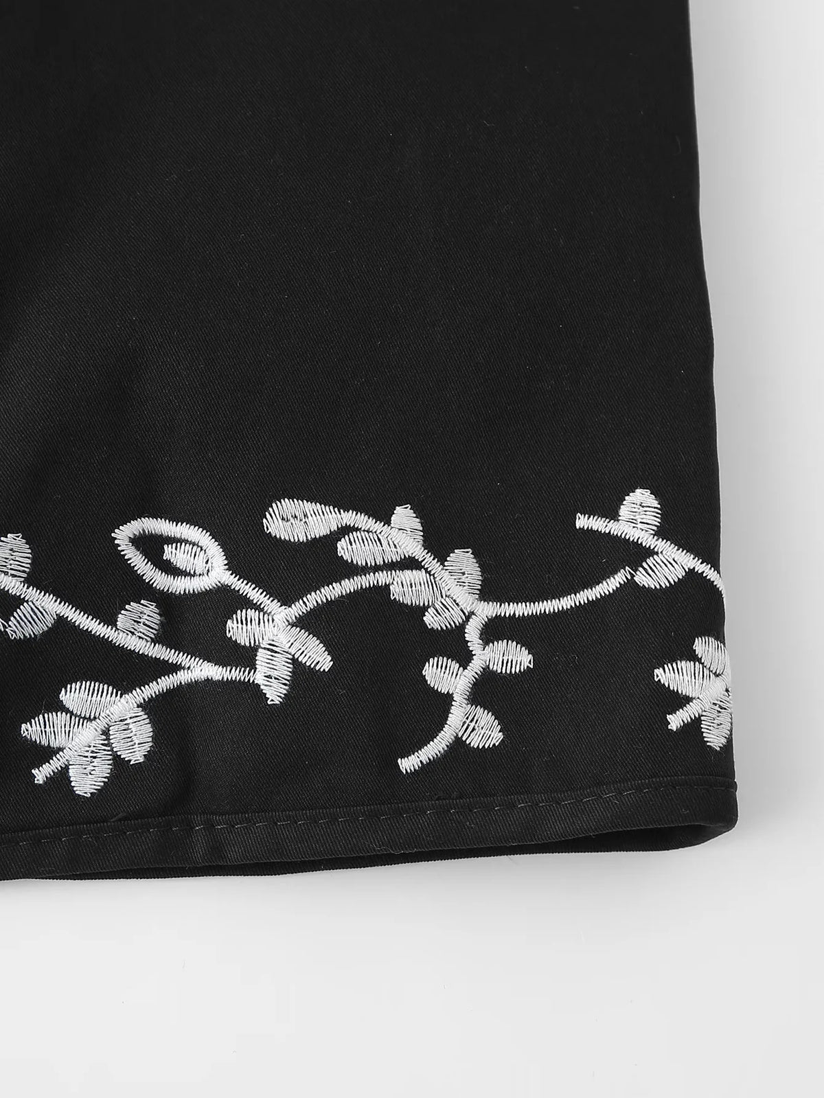 Floral Embroidered Tie Front Sleeveless Vest - Black - 6