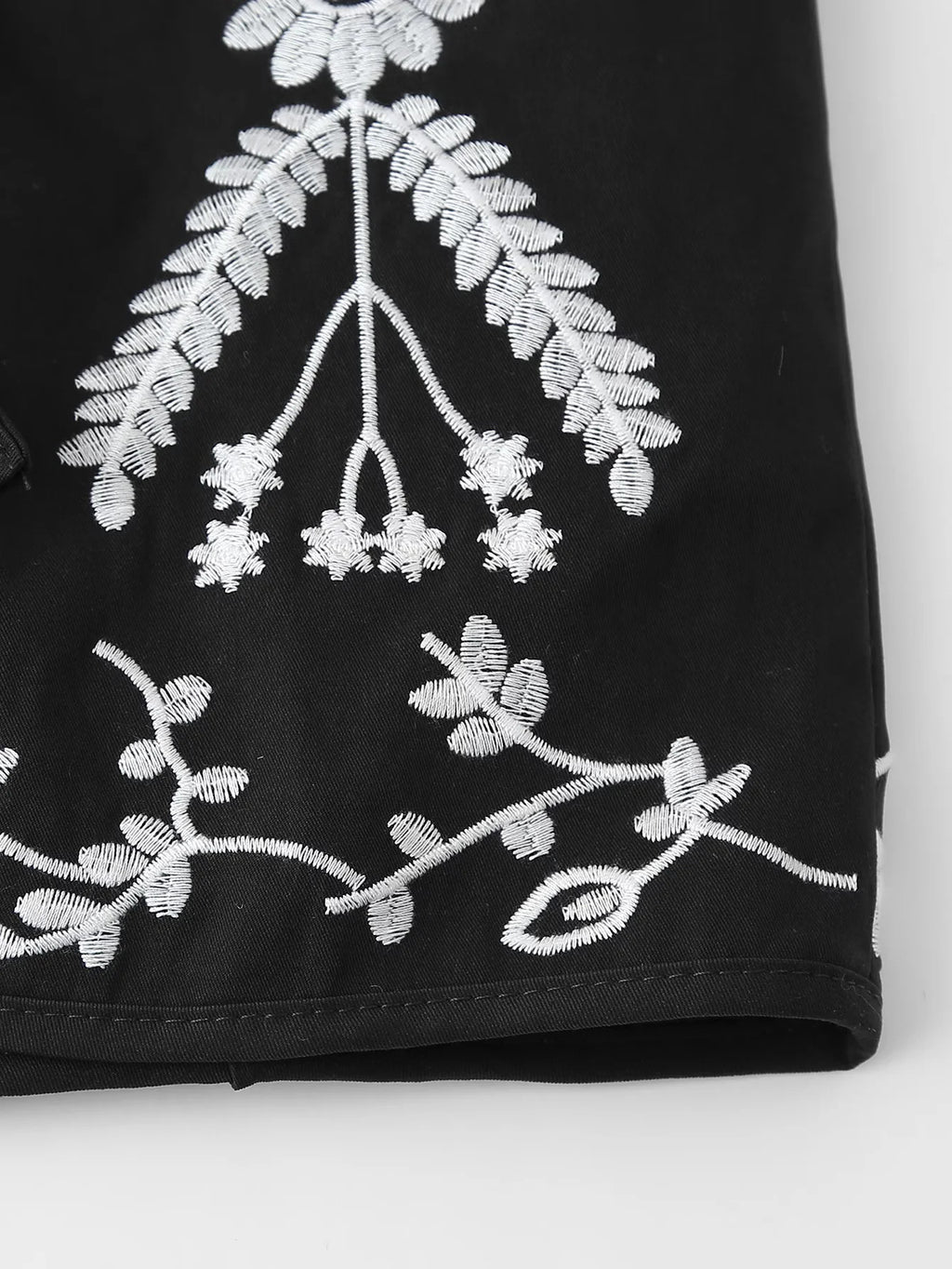 Floral Embroidered Tie Front Sleeveless Vest - Black - 9