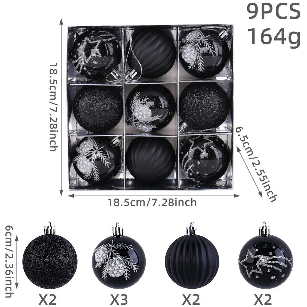 Christmas Tree Ball Ornaments 9 Piece Boxed Set - Black