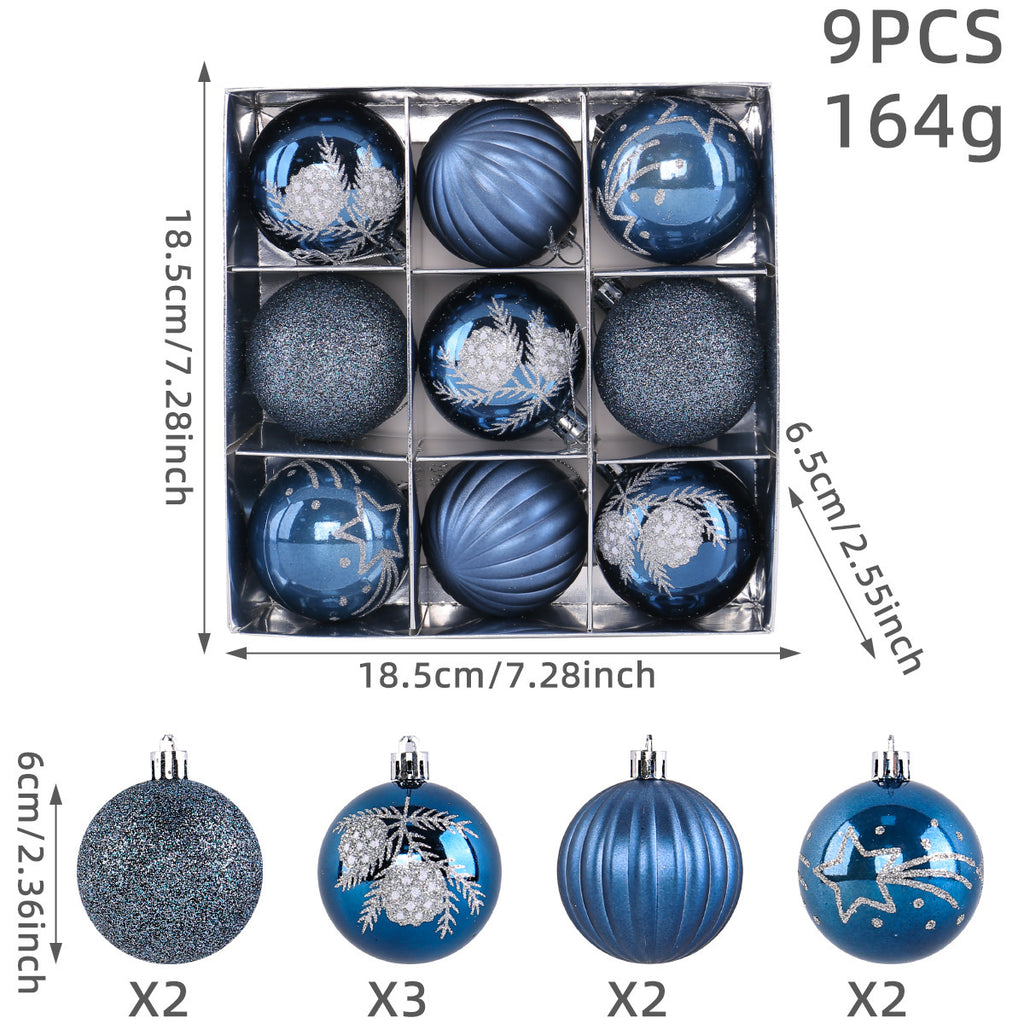 Christmas Tree Ball Ornaments 9 Piece Boxed Set - Blue