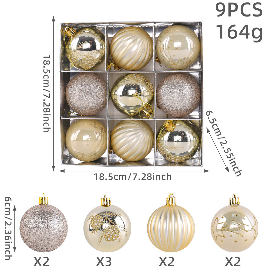 Christmas Tree Ball Ornaments 9 Piece Boxed Set - Lightyellow