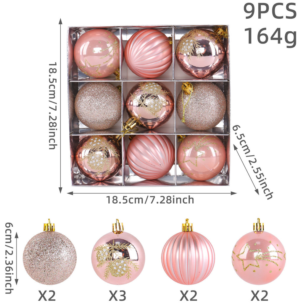 Christmas Tree Ball Ornaments 9 Piece Boxed Set - Pink