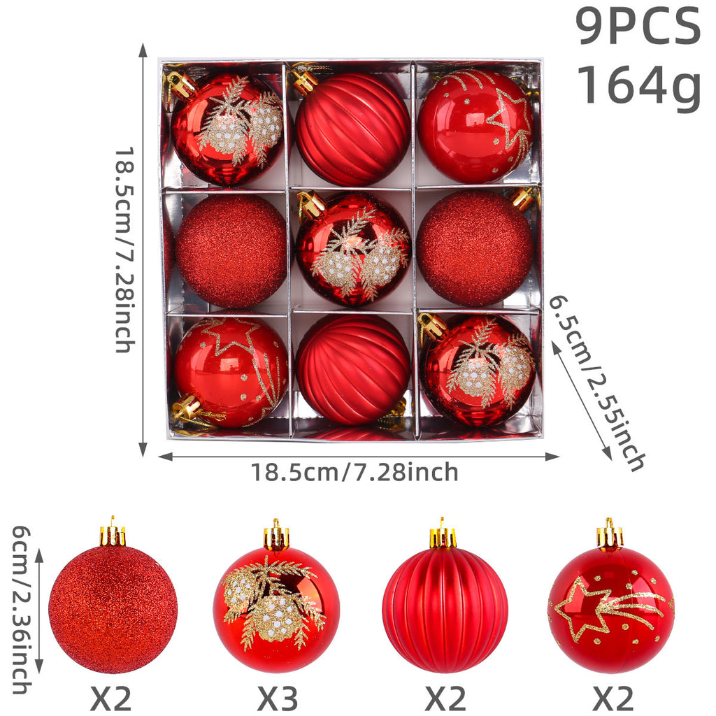 Christmas Tree Ball Ornaments 9 Piece Boxed Set - Red