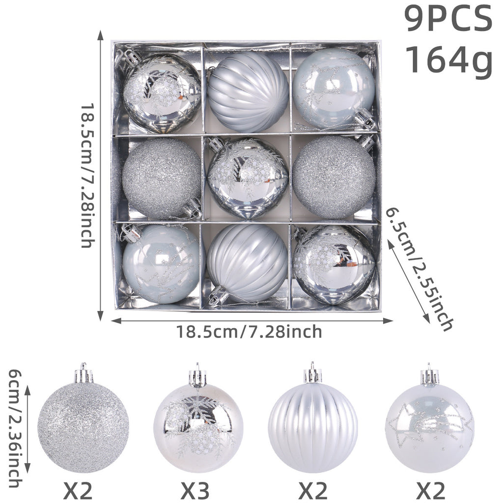 Christmas Tree Ball Ornaments 9 Piece Boxed Set - Silvery
