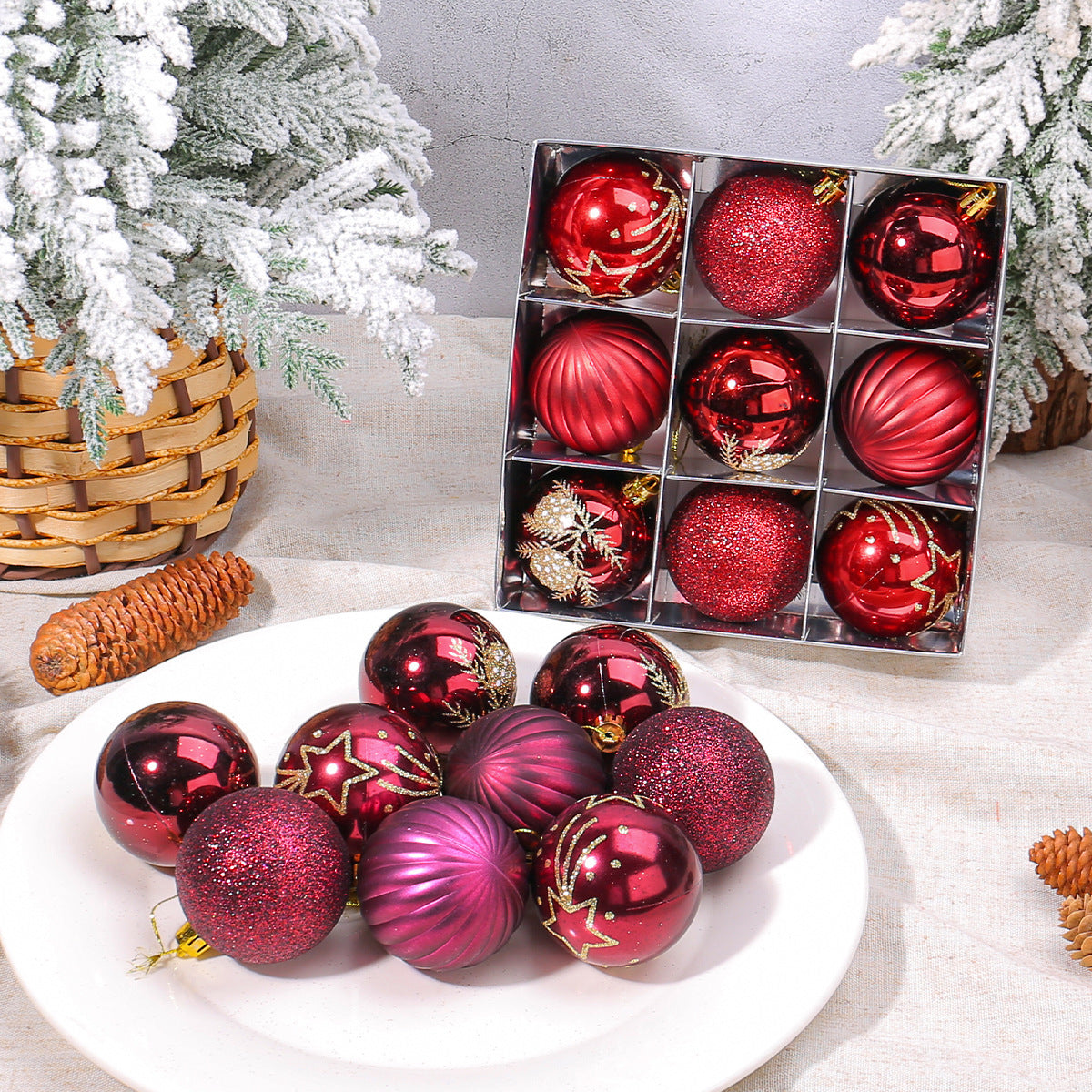 Christmas Tree Ball Ornaments 9 Piece Boxed Set - view 1